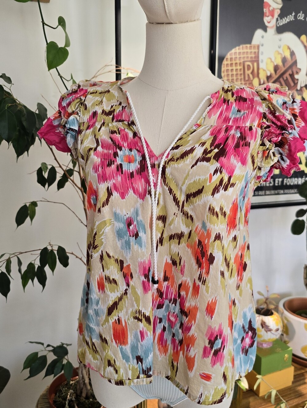 House of Harlow 1960 Floral Print Peasant Blouse Size Small Boho
